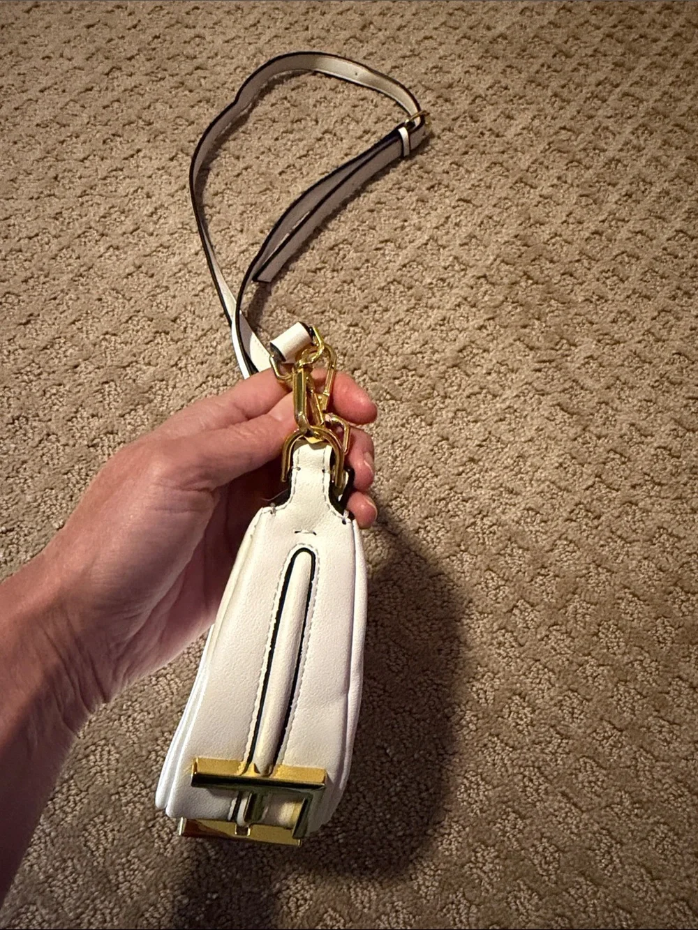 White Leather Crescent Crossbody Bag - Faux Brand